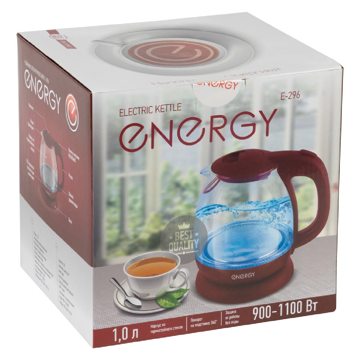 Чайник ENERGY E-296 (1 л) стекло, пластик (005216)