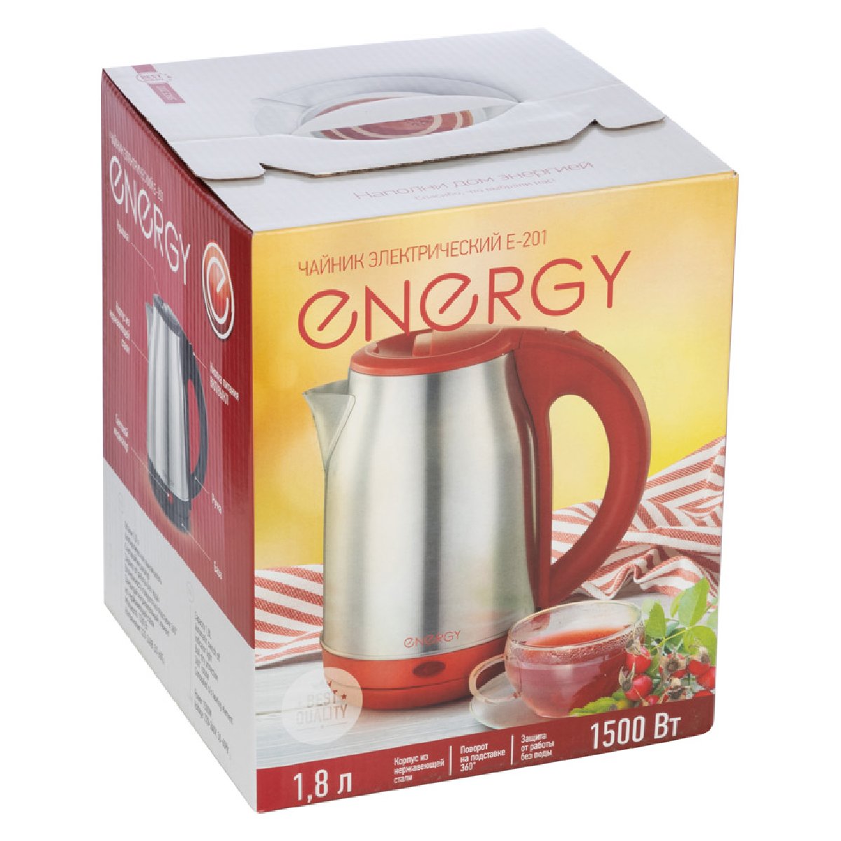 Чайник ENERGY E-201 (1,8 л, диск) стальной, красный (164125)
