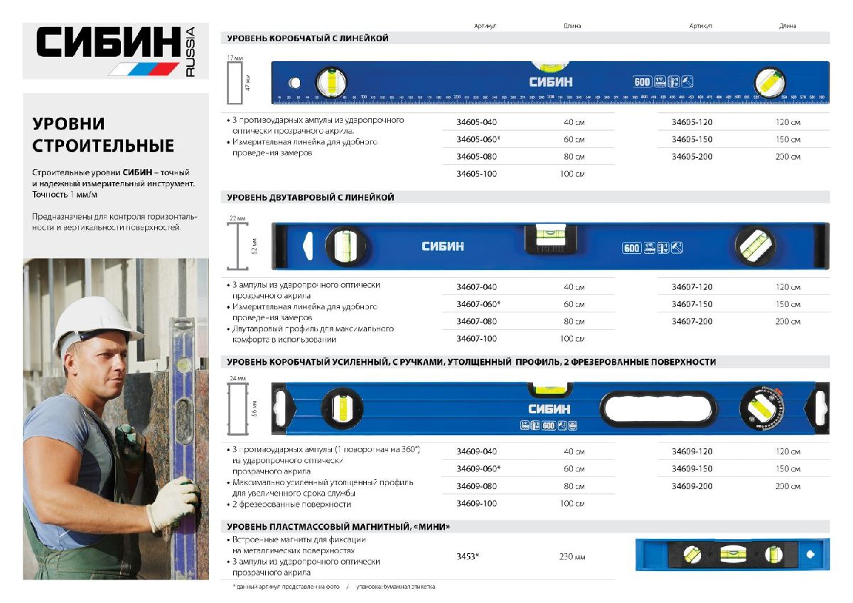 Магнитный пластмассовый уровень СИБИН Мини 230 мм (3453)