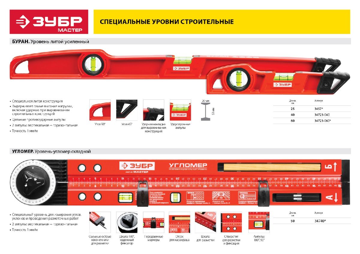 Складной уровень-угломер ЗУБР 500 мм (34740)