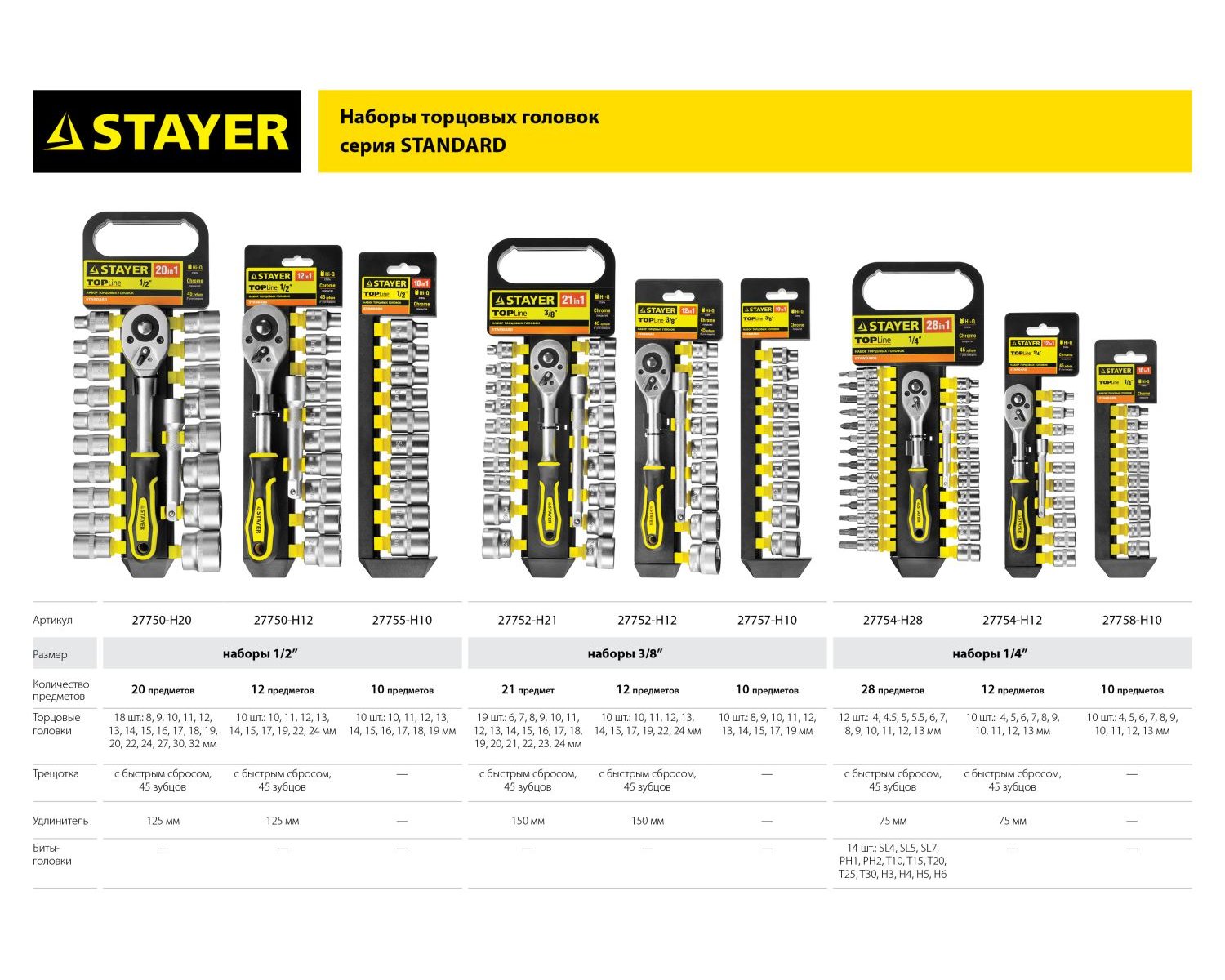 Набор торцовых головок STAYER RSS 12M (3 8 ) 12 предм. (27752-H12)