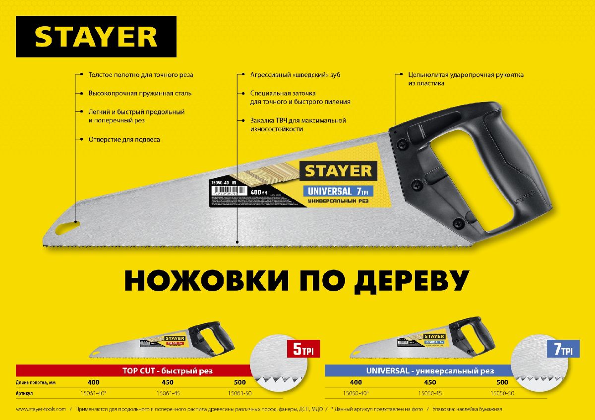 Универсальная ножовка STAYER Universal 450 мм (15050-45_z03)