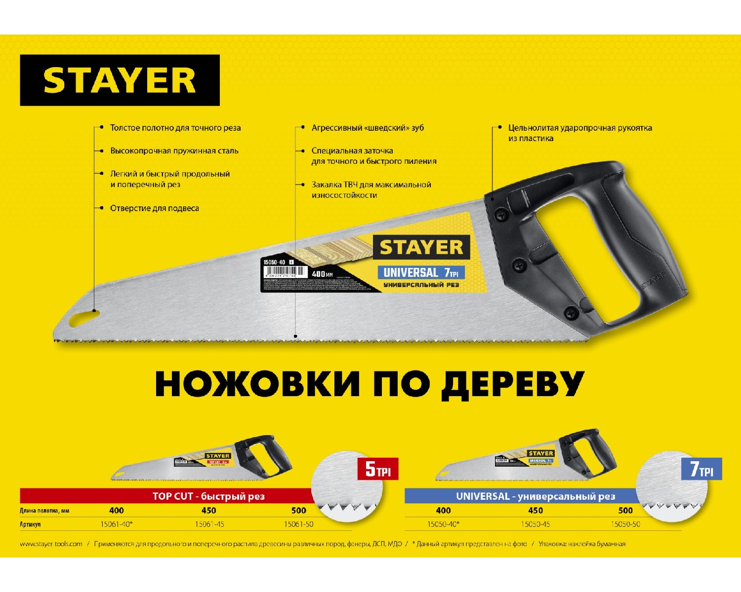 Ударопрочная ножовка STAYER TopCut 400 мм (15061-40_z02)