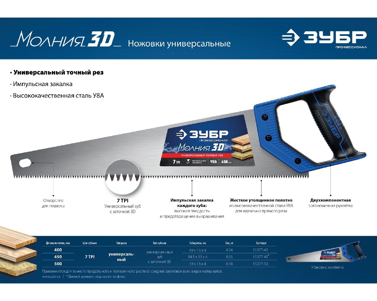 Универсальная ножовка ЗУБР Молния-3D 400 мм 7TPI (15077-40_z01)