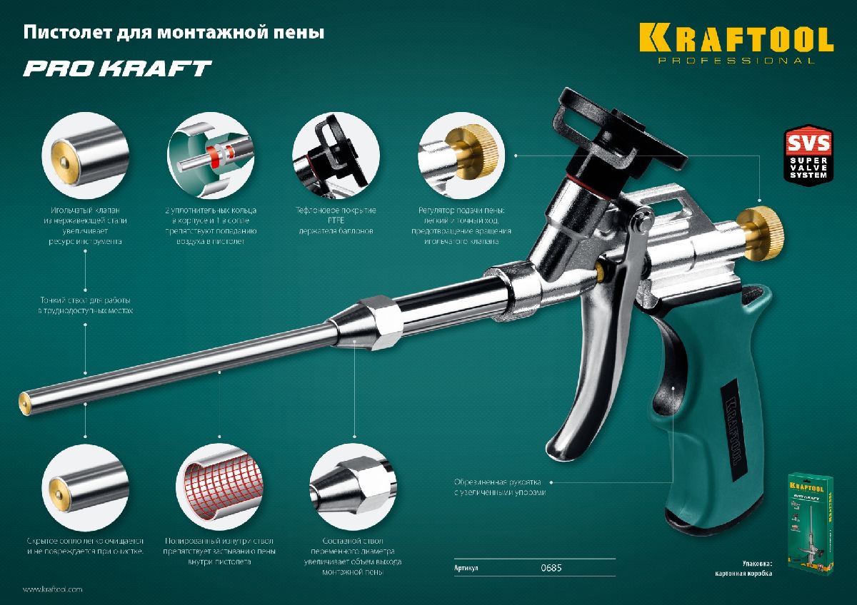 Тефлоновый пистолет для монтажной пены KRAFTOOL ProKraft 0 (0685_z04)
