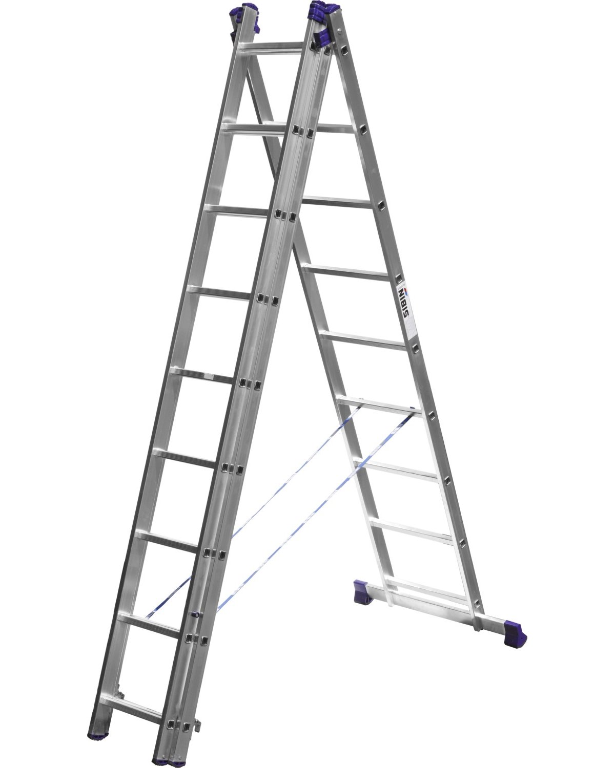 Трехсекционная лестница СИБИН, 9 ступеней, со стабилизатором, алюминиевая, (38833-09)