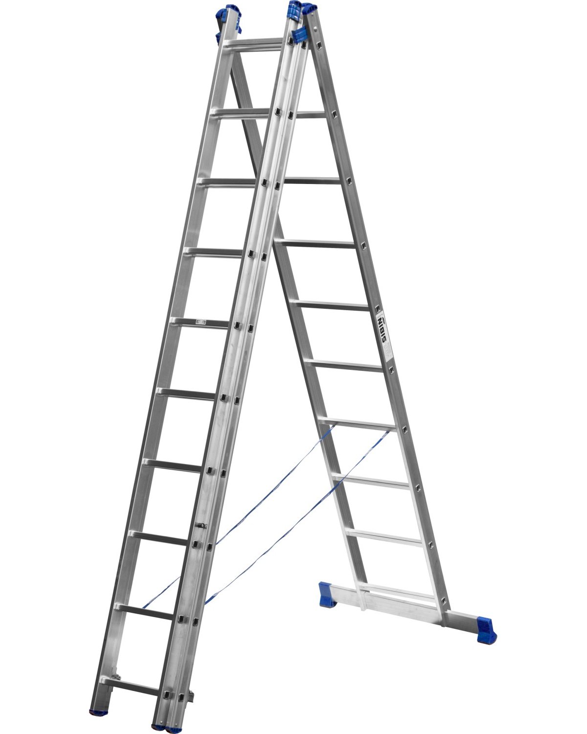 Трехсекционная лестница СИБИН, 10 ступеней, со стабилизатором, алюминиевая, (38833-10)