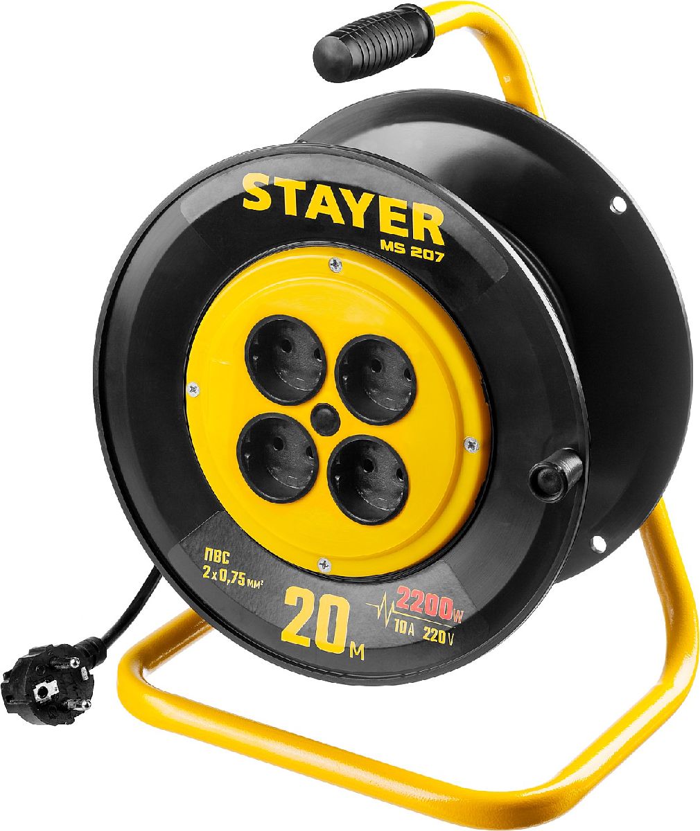 Удлинитель на катушке STAYER MS-207 20 м 2200Вт 4 гнезда ПВС 2х0.75 мм (55073-20_z01)