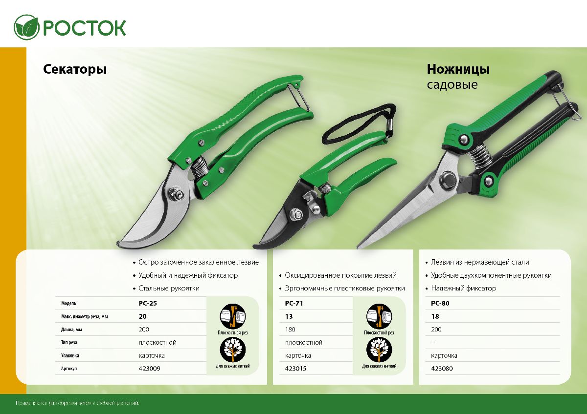 Плоскостной секатор РОСТОК PC-71 180 мм, компактный с пластиковыми рукоятками (423015)