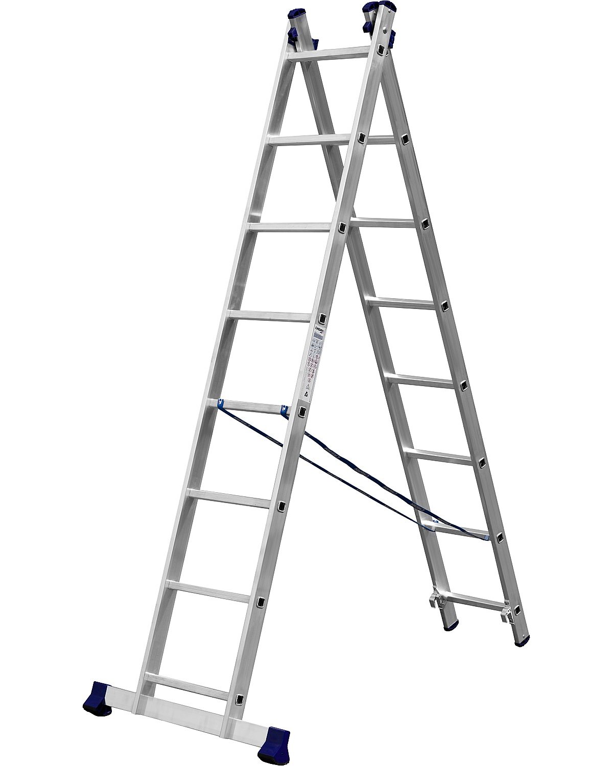 Двухсекционная лестница СИБИН, 8 ступеней, со стабилизатором, алюминиевая, (38823-08)