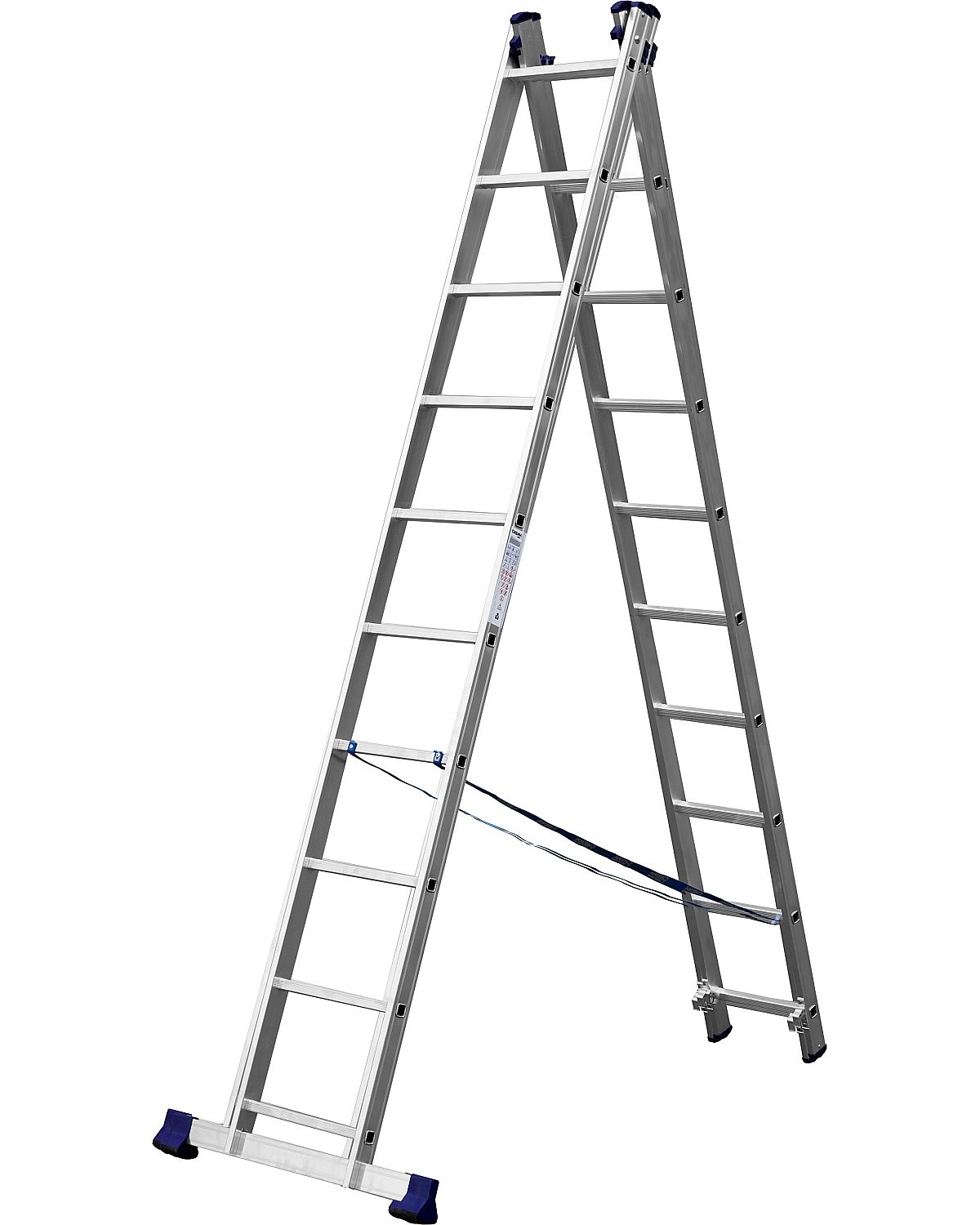 Двухсекционная лестница СИБИН, 10 ступеней, со стабилизатором, алюминиевая, 38823-09 (38823-10)