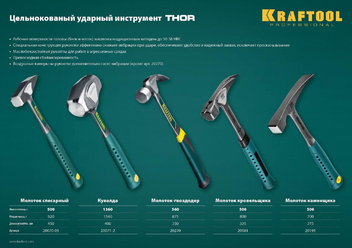 Цельнокованый молоток кровельщика KRAFTOOL Thor 600 г (20181)