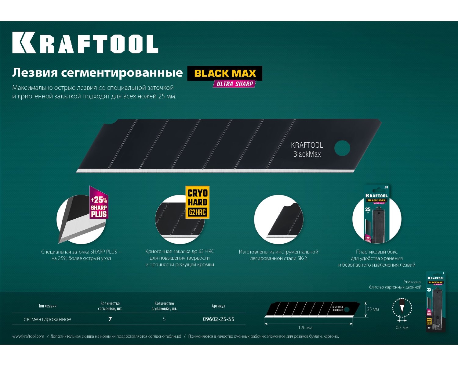 Сегментированные лезвия KRAFTOOL 25 мм 5 шт. (09602-25-S5)