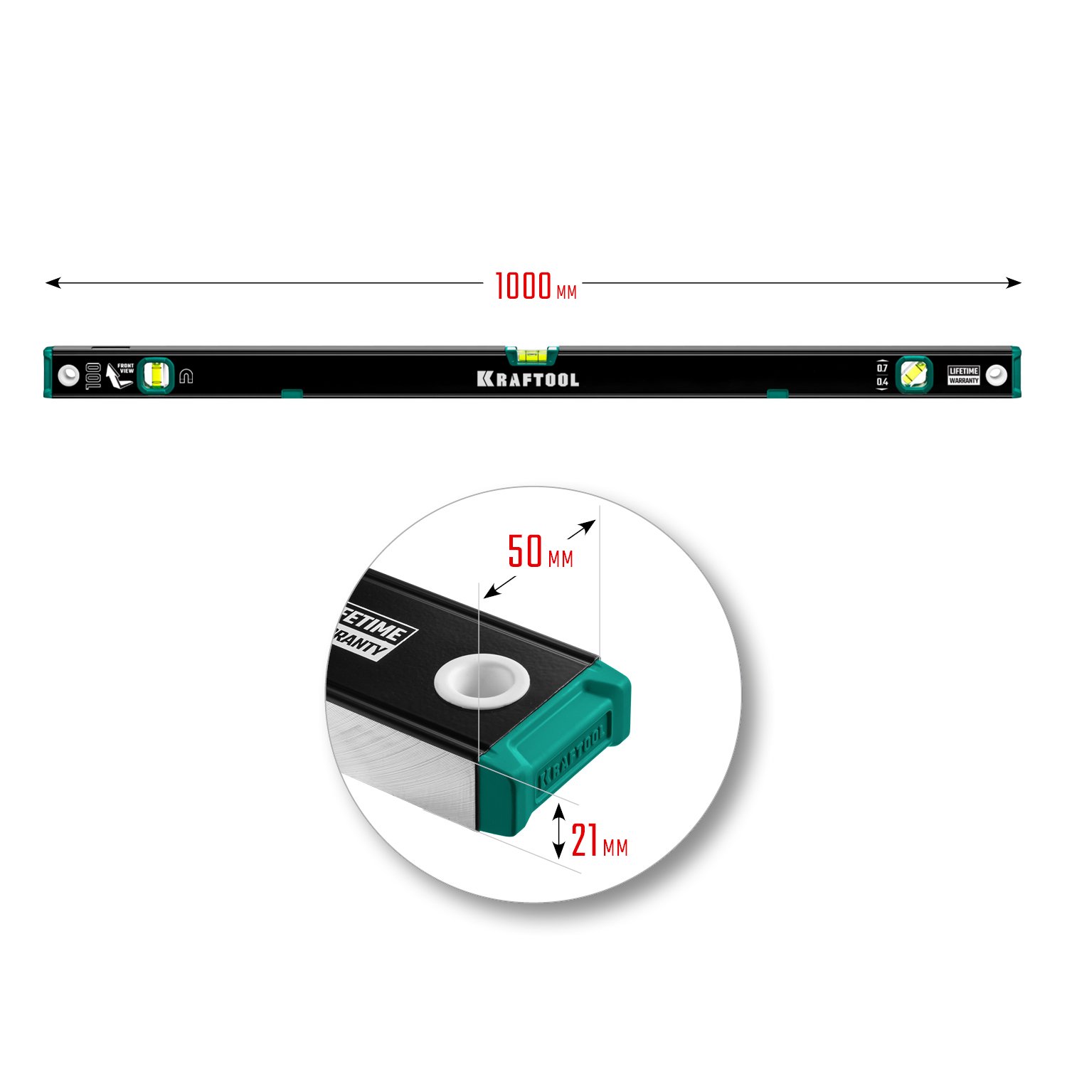 Магнитный уровень KRAFTOOL с зеркальным глазком 1000 мм (34785-100)