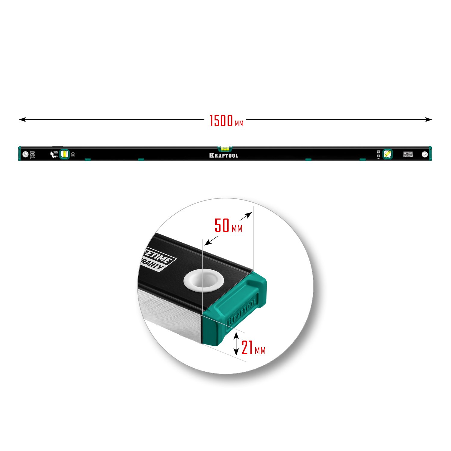 Магнитный уровень KRAFTOOL с зеркальным глазком 1500 мм (34785-150)