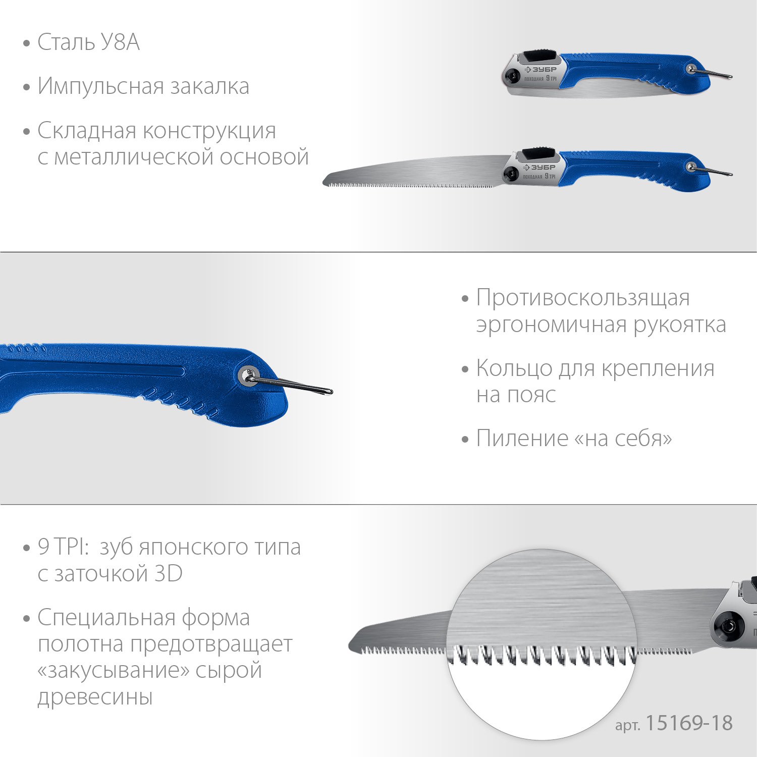 ЗУБР ПОХОДНАЯ 9 ножовка для быстрого реза сырой древисины, 205 мм, (15169-18)