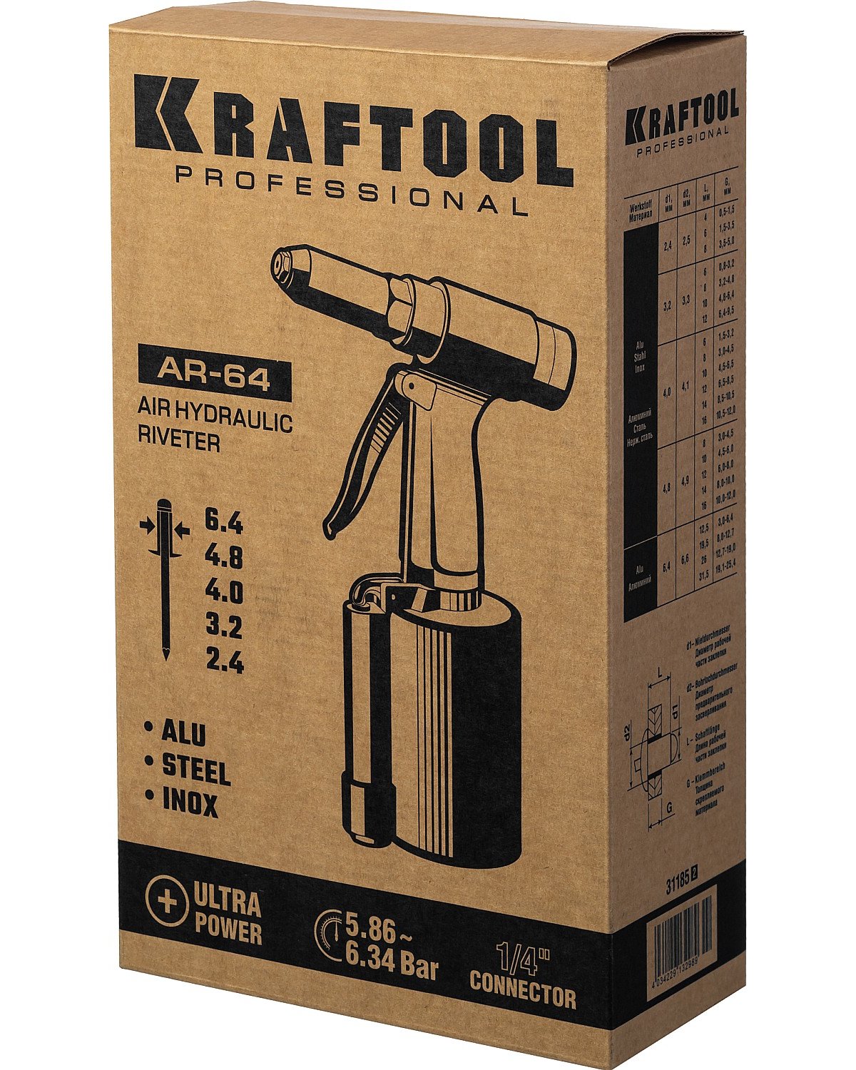 Пневматический заклепочник KRAFTOOL AR-64 INDUSTRIE-PNEUMO 2.4-6.4 мм (31185_z02)