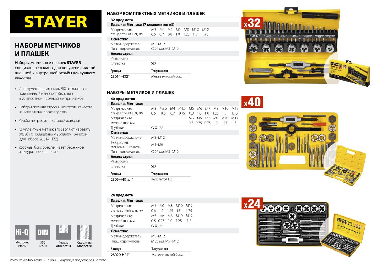 STAYER MaxCut 24 предмета, набор метчиков и плашек, легированная сталь, 28016-H8 (28020-H24)