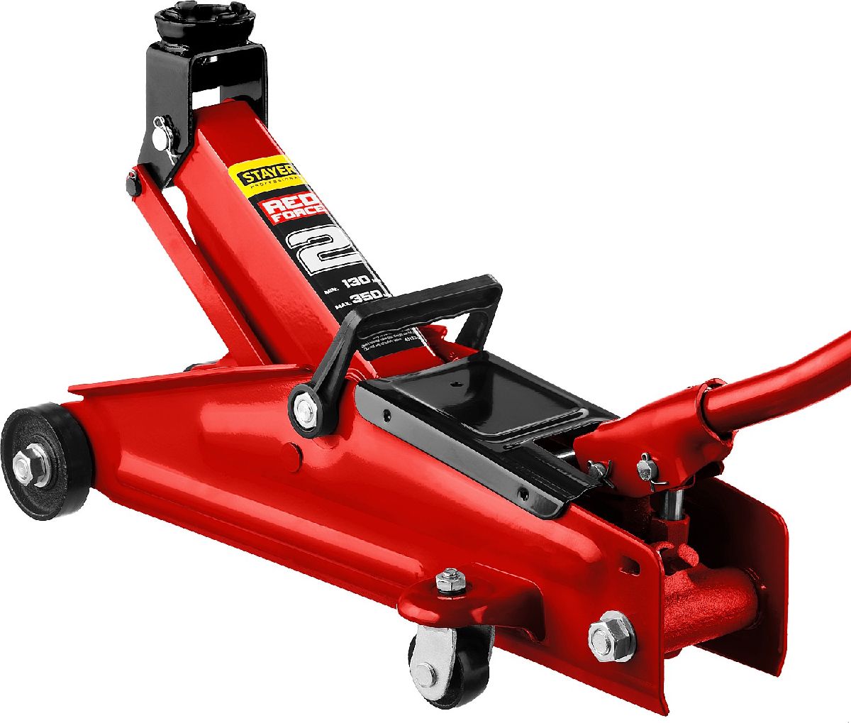 Подкатной домкрат для легковых а м STAYER R-28 RED FORCE 2т 130-350мм (43153-2)