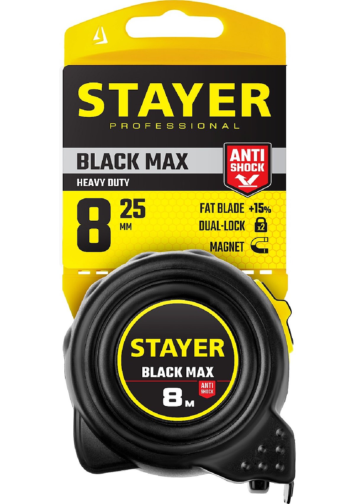 Рулетка с двумя фиксаторами STAYER BlackMax 8м х 25мм (3410-08_z02)