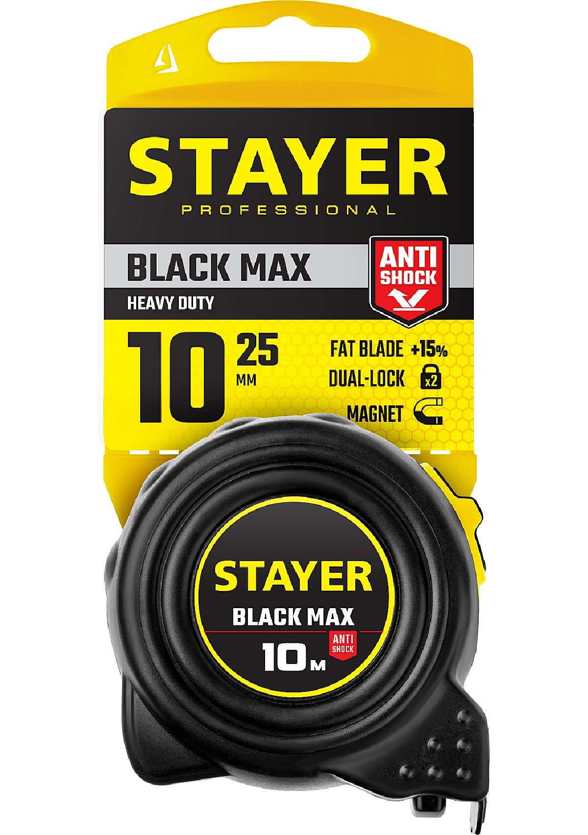 Рулетка с двумя фиксаторами STAYER BlackMax 10м х 25мм (3410-10_z02)