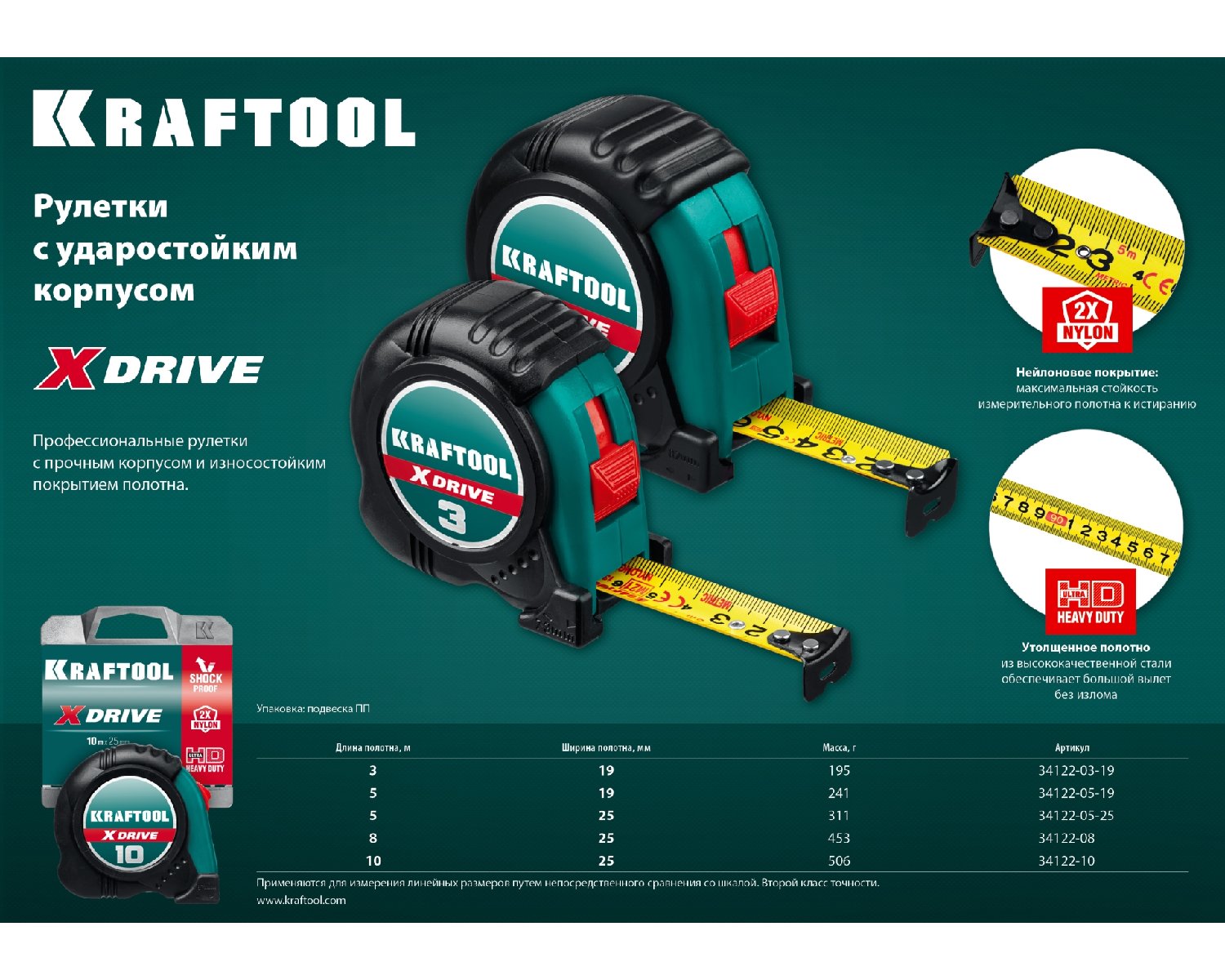 Рулетка KRAFTOOL X-Drive 3м х 19мм (34122-03-19_z02)