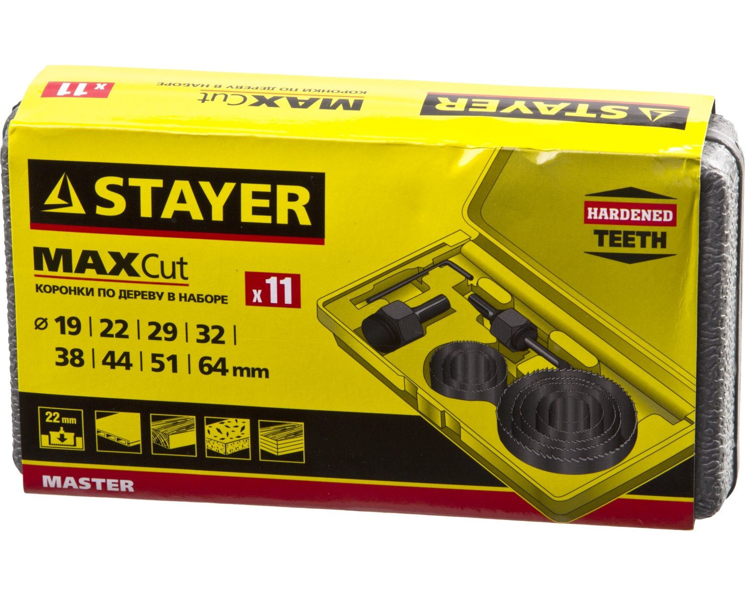 STAYER Maxcut 9шт, набор кольцевых коронок по дереву 11-64мм, (29600-H11)