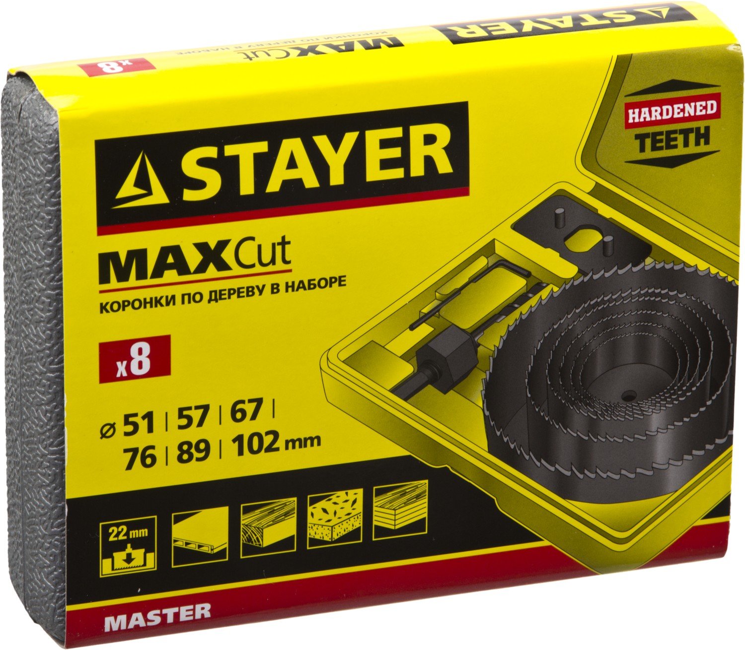 STAYER Maxcut 6шт, набор кольцевых коронок по дереву 51-102мм, (29600-H8)