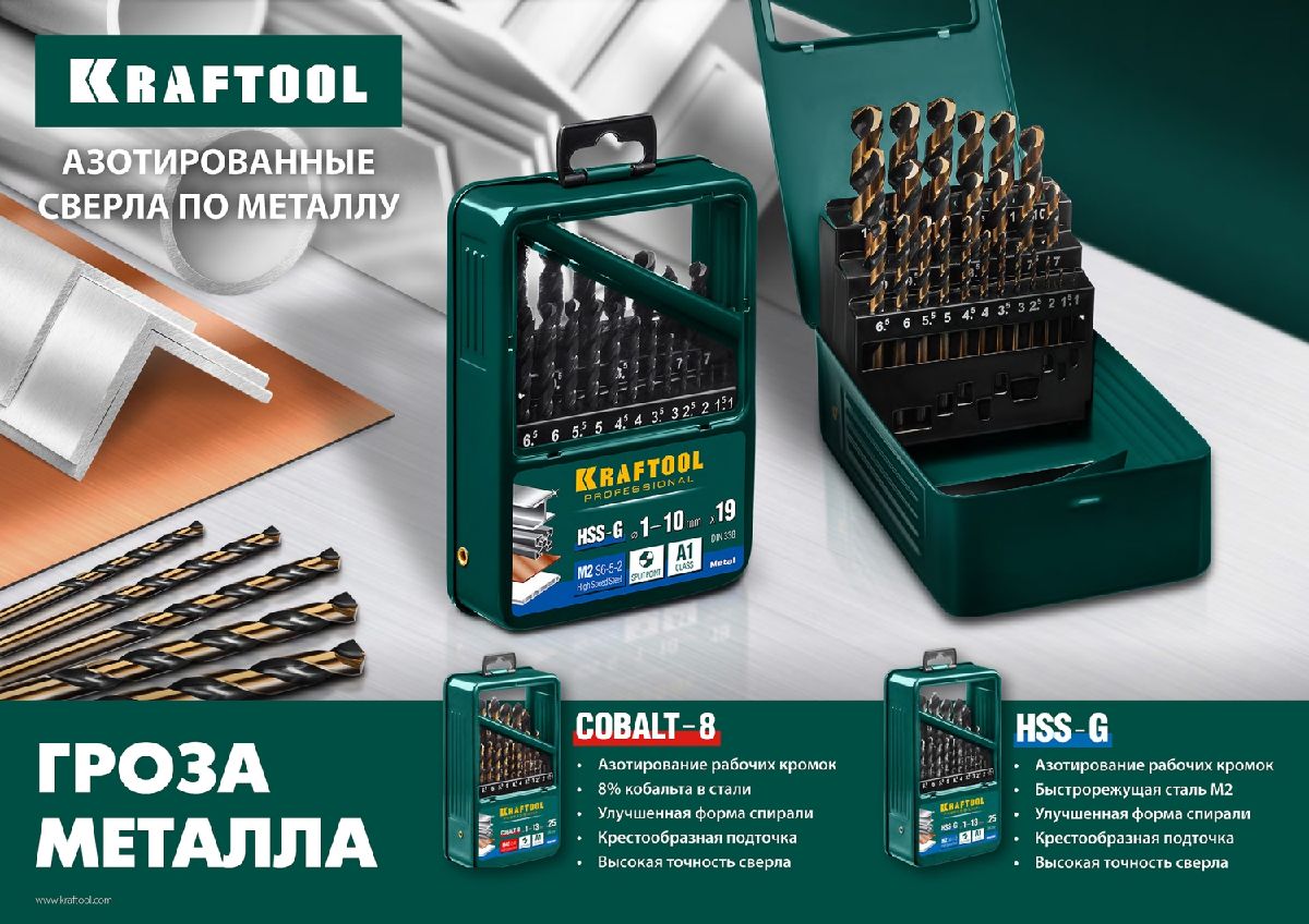 KRAFTOOL COBALT 3.5 х70мм, Сверло по металлу HSS-Co(8проц.), сталь М42(S2-10-1-8), (29656-3.5)