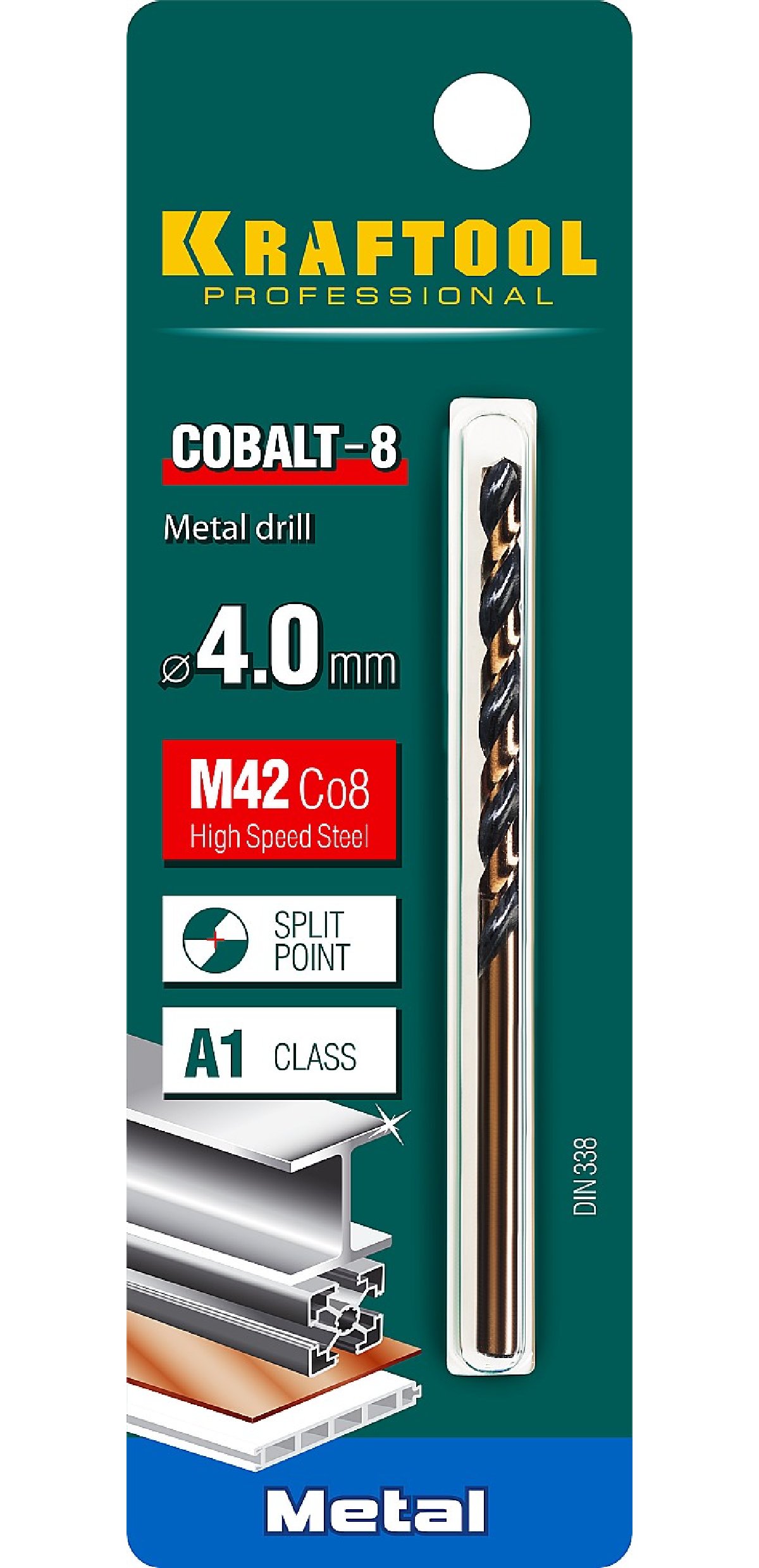 KRAFTOOL COBALT 4.0 х75мм, Сверло по металлу HSS-Co(8проц.), сталь М42(S2-10-1-8), (29656-4)