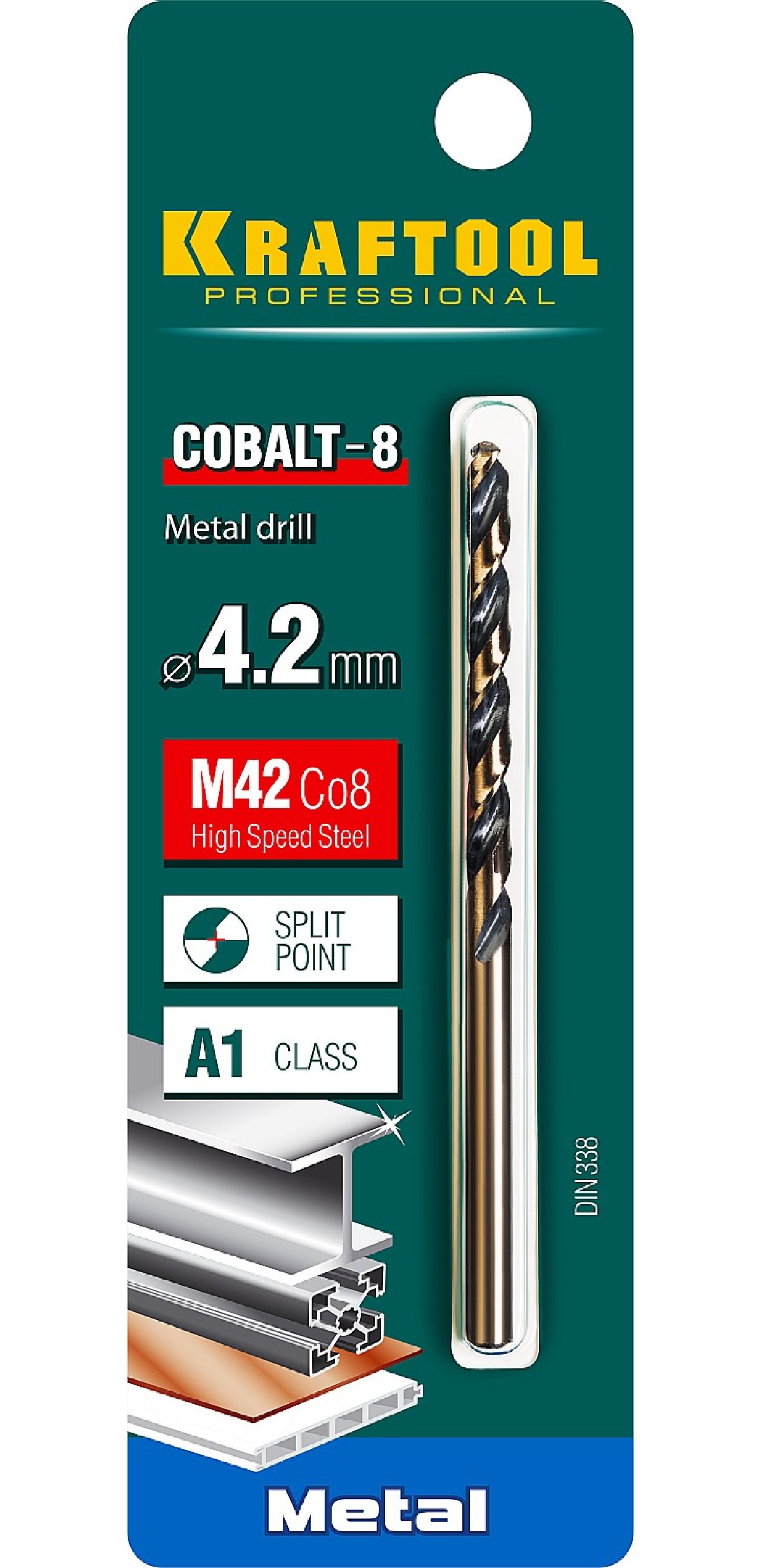 KRAFTOOL COBALT 4.2 х75мм, Сверло по металлу HSS-Co(8проц.), сталь М42(S2-10-1-8), (29656-4.2)