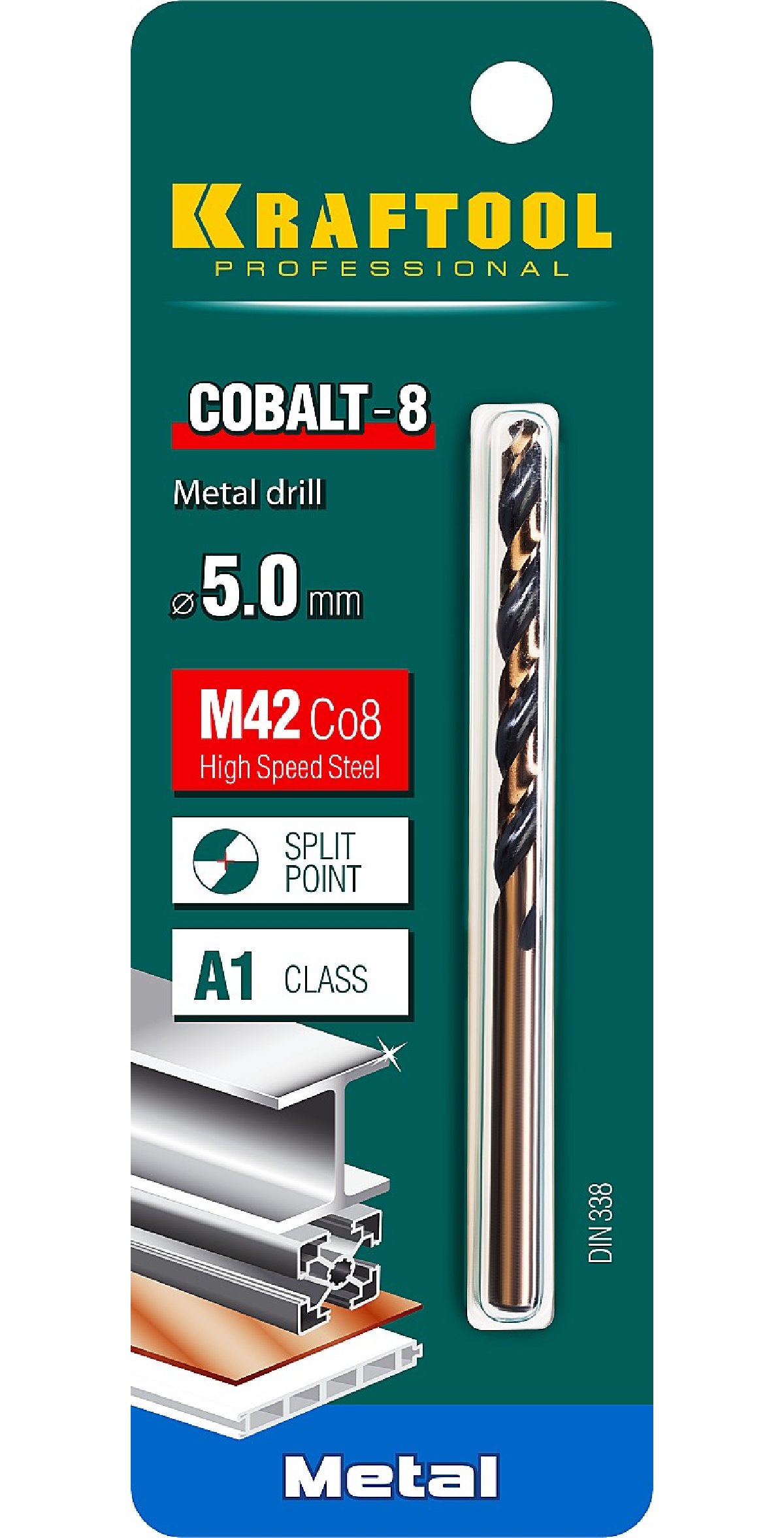 KRAFTOOL COBALT 5.0 х86мм, Сверло по металлу HSS-Co(8проц.), сталь М42(S2-10-1-8), (29656-5)