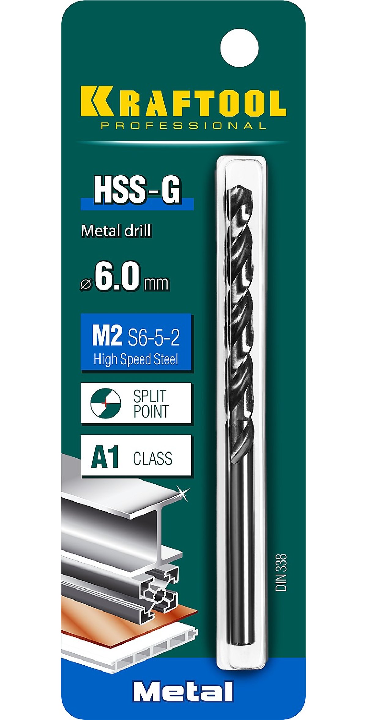 KRAFTOOL HSS-G 6.0 х93мм, Сверло по металлу HSS-G, сталь М2(S6-5-2), (29651-6)