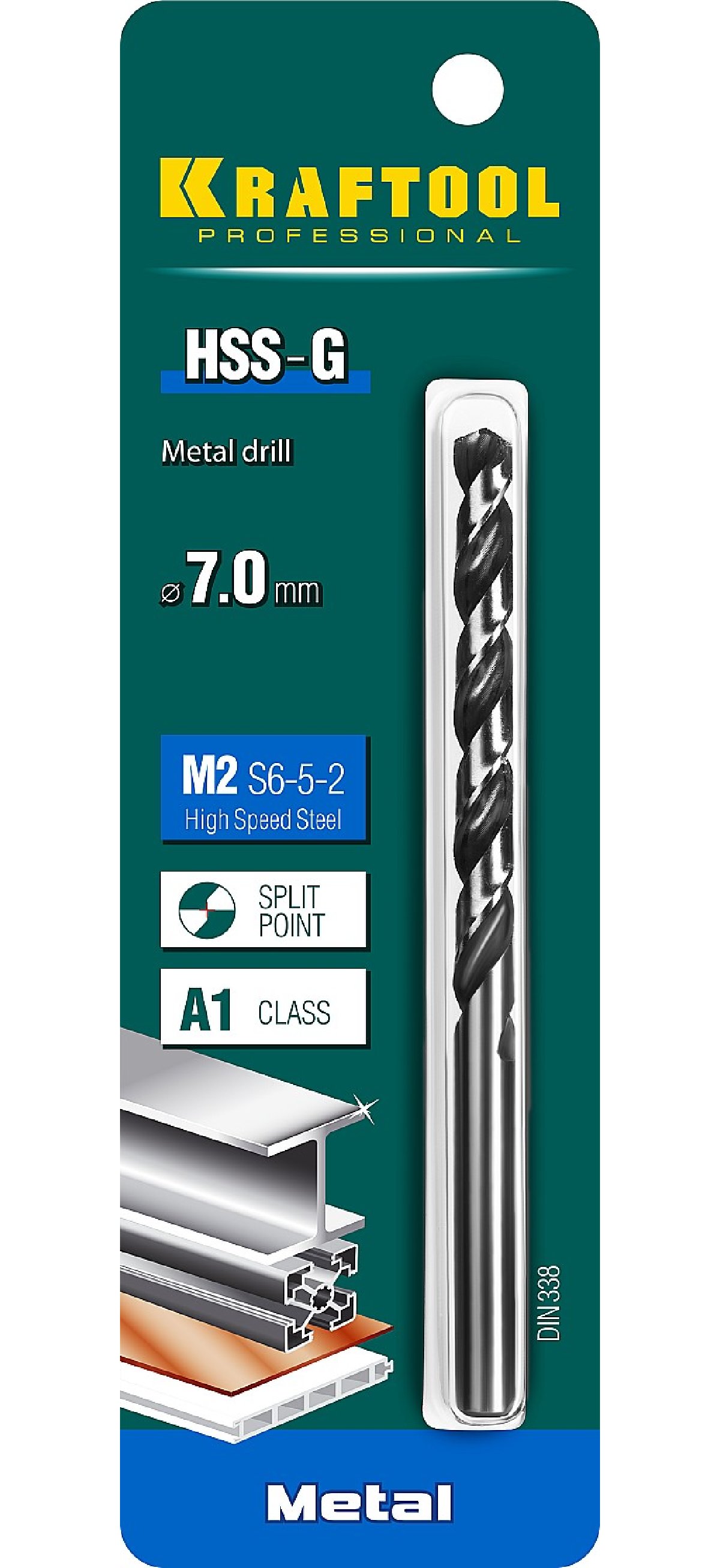 KRAFTOOL HSS-G 7.0 х109мм, Сверло по металлу HSS-G, сталь М2(S6-5-2), (29651-7)