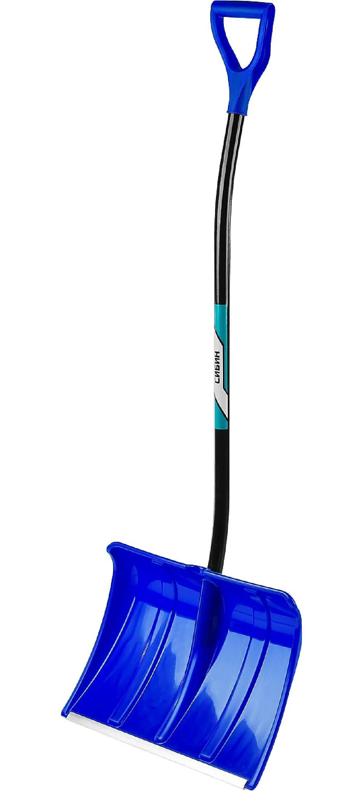 Снеговая лопата СИБИН ЛПА-500 500 мм, пластиковая с алюминиевыми кромкой и черенком, V-ручкой (421847)