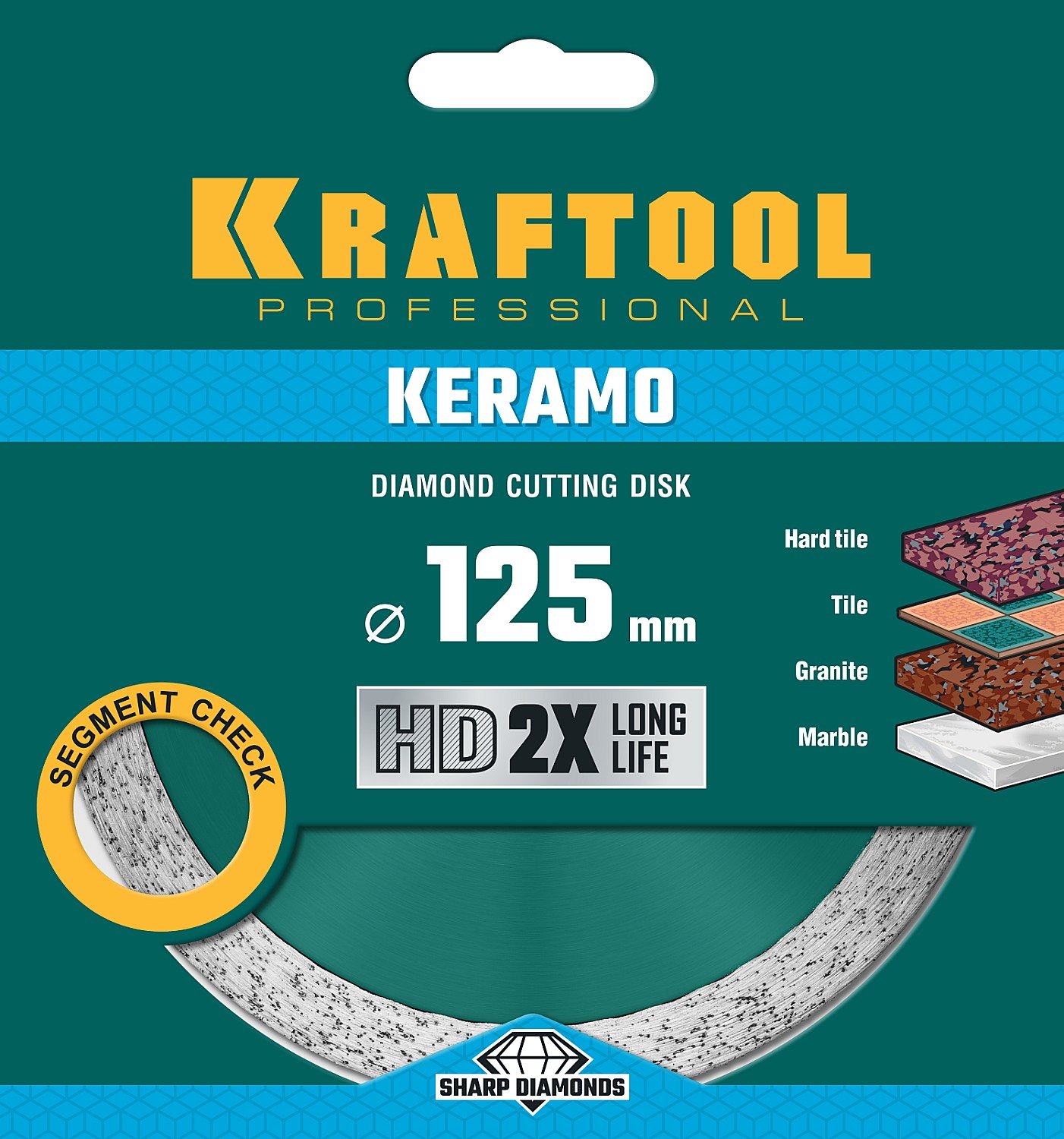 KRAFTOOL KERAMO 125 мм, диск алмазный отрезной сплошной по керамограниту, керамической плитке, граниту, мрамору (125х22.2 мм, 10х2.4 мм), (36684-125)