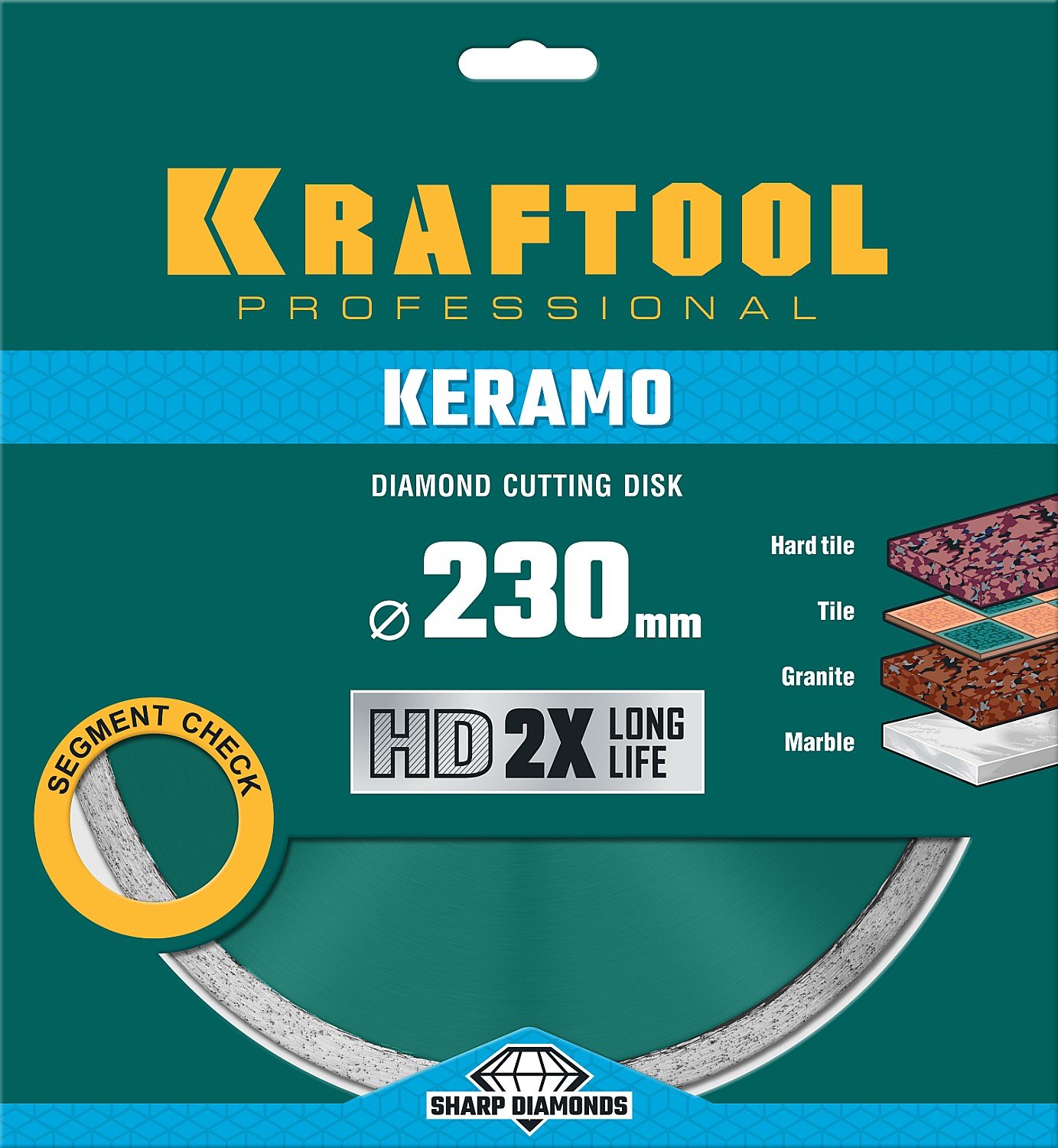 KRAFTOOL KERAMO 230 мм, диск алмазный отрезной сплошной по керамограниту, керамической плитке, граниту, мрамору (230х22.2 мм, 10х2.8 мм), (36684-230)