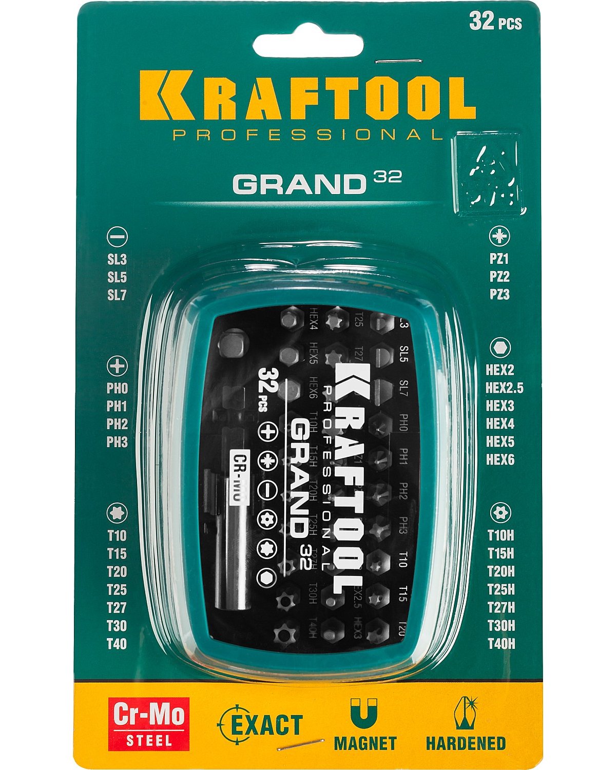 Набор бит KRAFTOOL Grand-32 с магнитным адаптером 32 шт. (26083-H32)