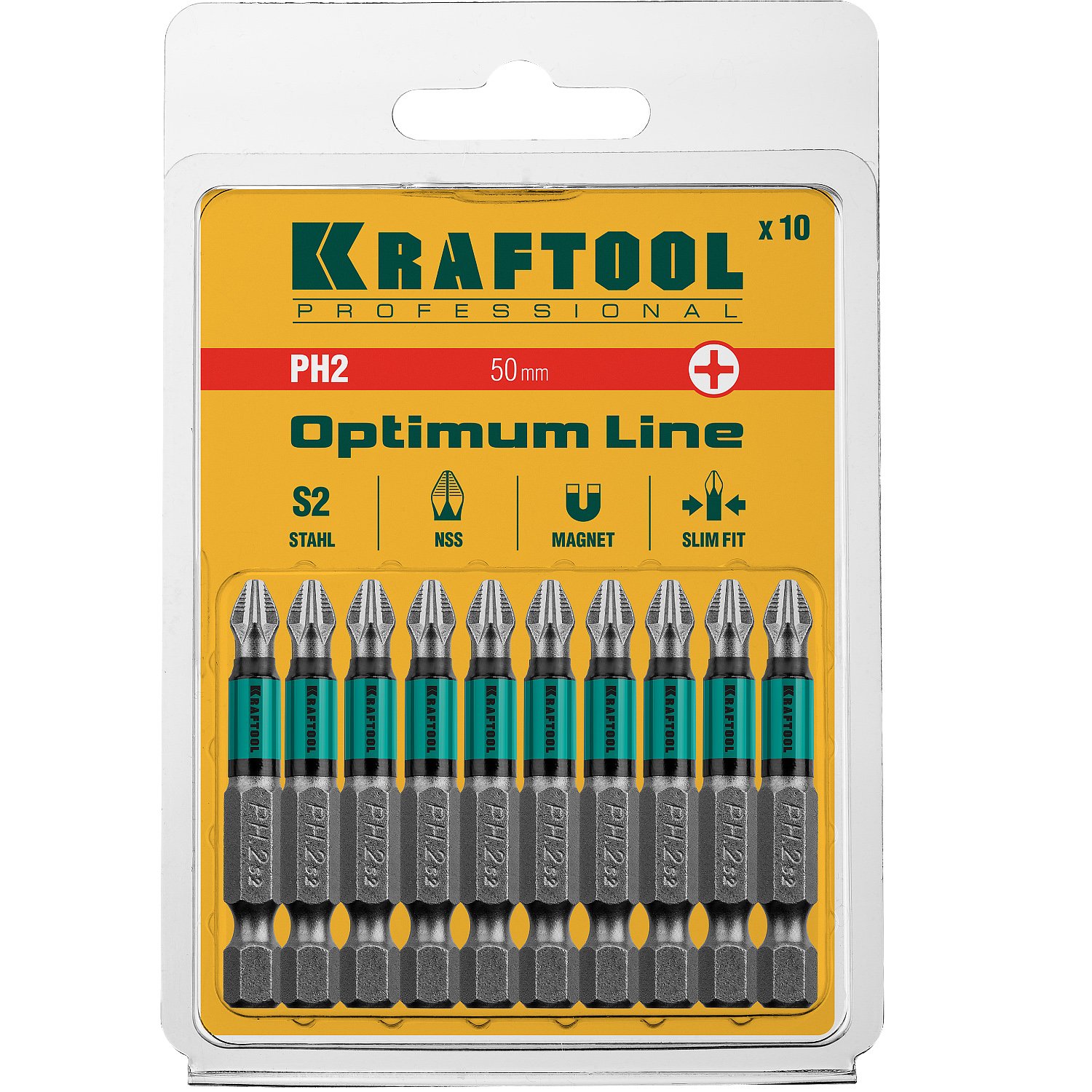 Биты KRAFTOOL Optimum Line PH2 50 мм 10 шт. (26122-2-50-10)