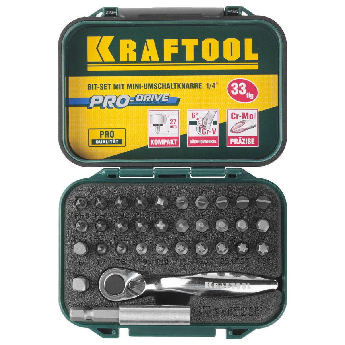 Набор бит с мини-трещоткой KRAFTOOL Expert 33 шт. (26157-H33)