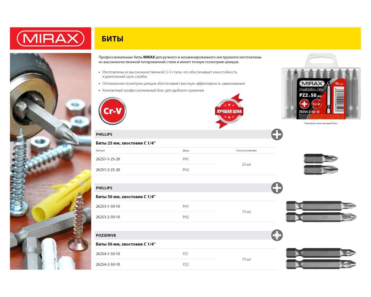 Набор бит MIRAX PH1 25 мм 20 шт. (26251-1-25-20)