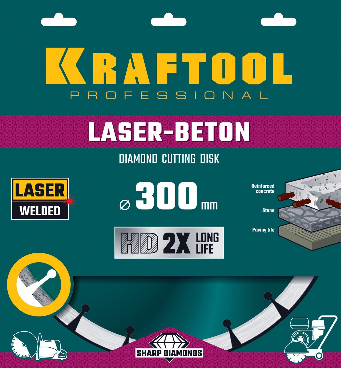 KRAFTOOL LASER-BETON 300 мм, диск алмазный отрезной по бетону и камню (300х25.4 20 мм, 10х3.2 мм), (36686-300)