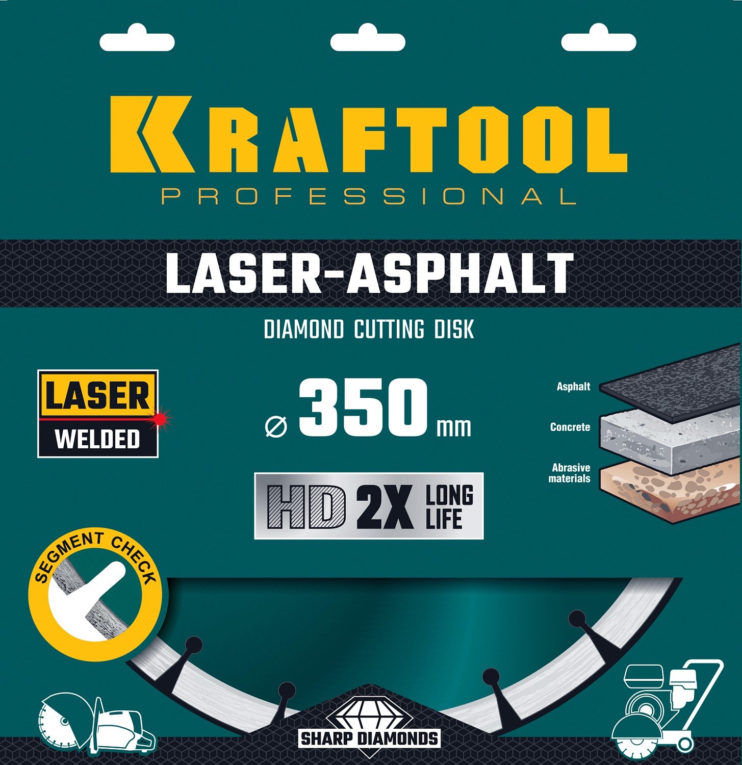 KRAFTOOL LASER-ASPHALT 350 мм, диск алмазный отрезной по асфальту (350х25.4 20 мм, 10х3.2 мм), (36687-350)