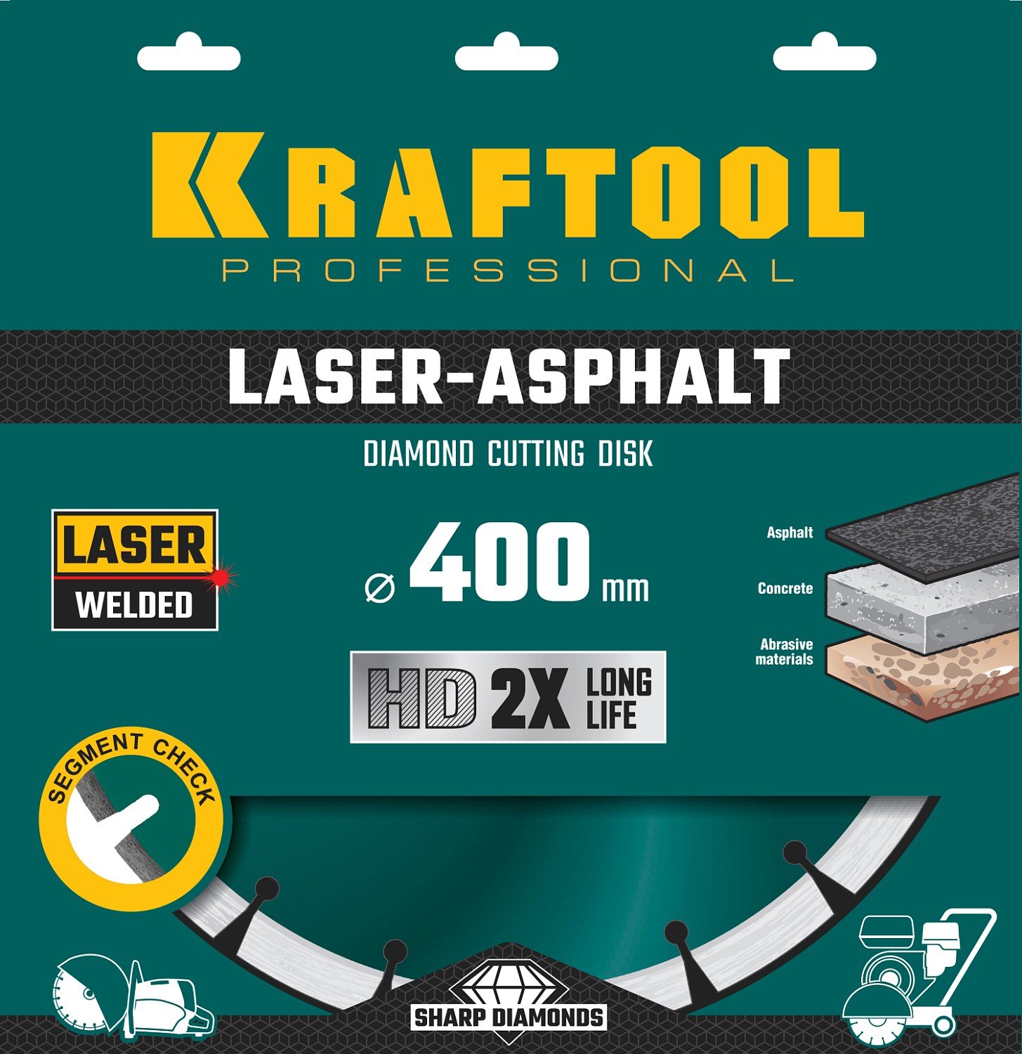 KRAFTOOL LASER-ASPHALT 400 мм, диск алмазный отрезной по асфальту (400х25.4 20 мм, 10х3.4 мм), (36687-400)