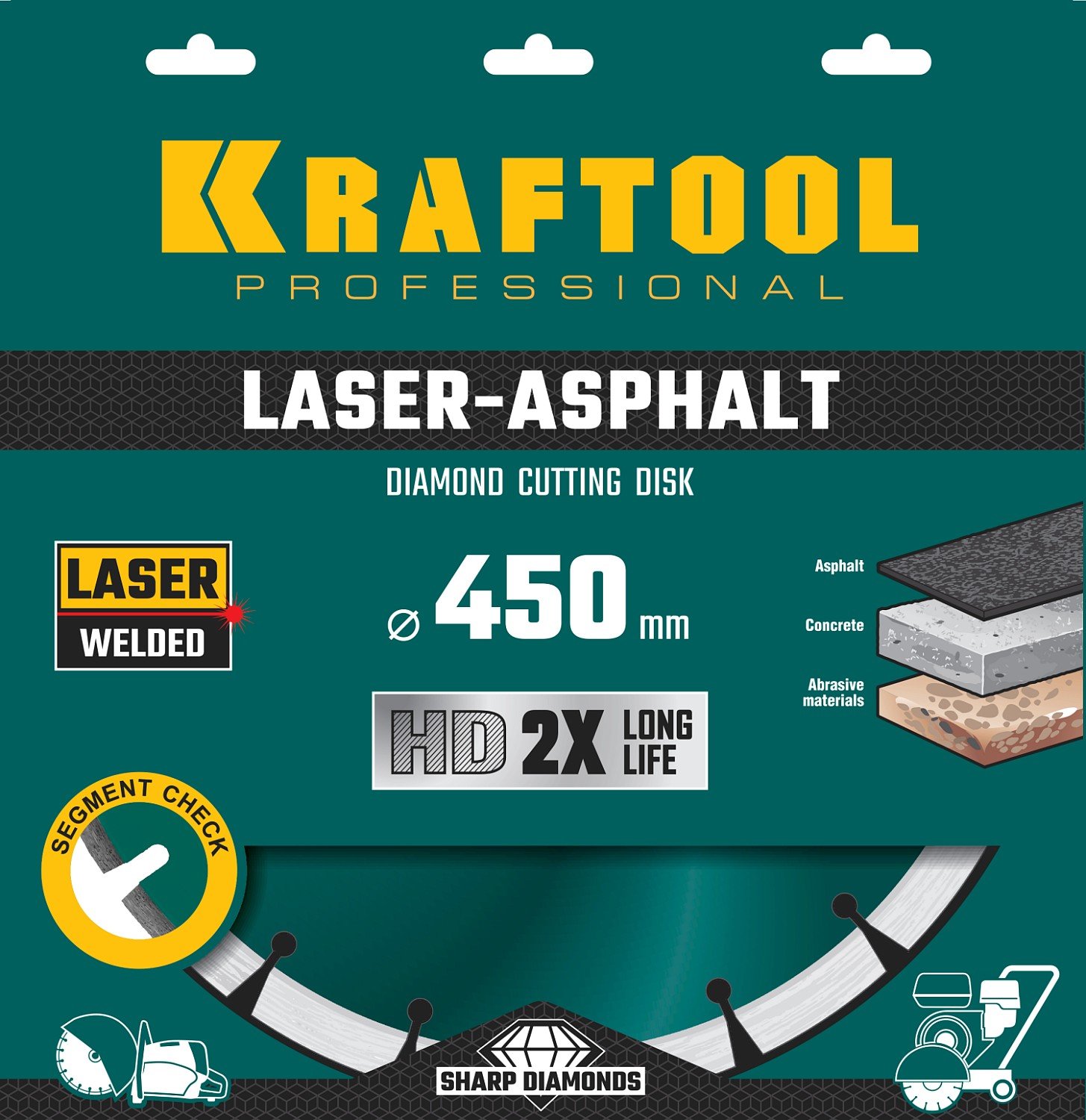 KRAFTOOL LASER-ASPHALT 450 мм, диск алмазный отрезной по асфальту (450х25.4 20 мм, 10х4.0 мм), (36687-450)