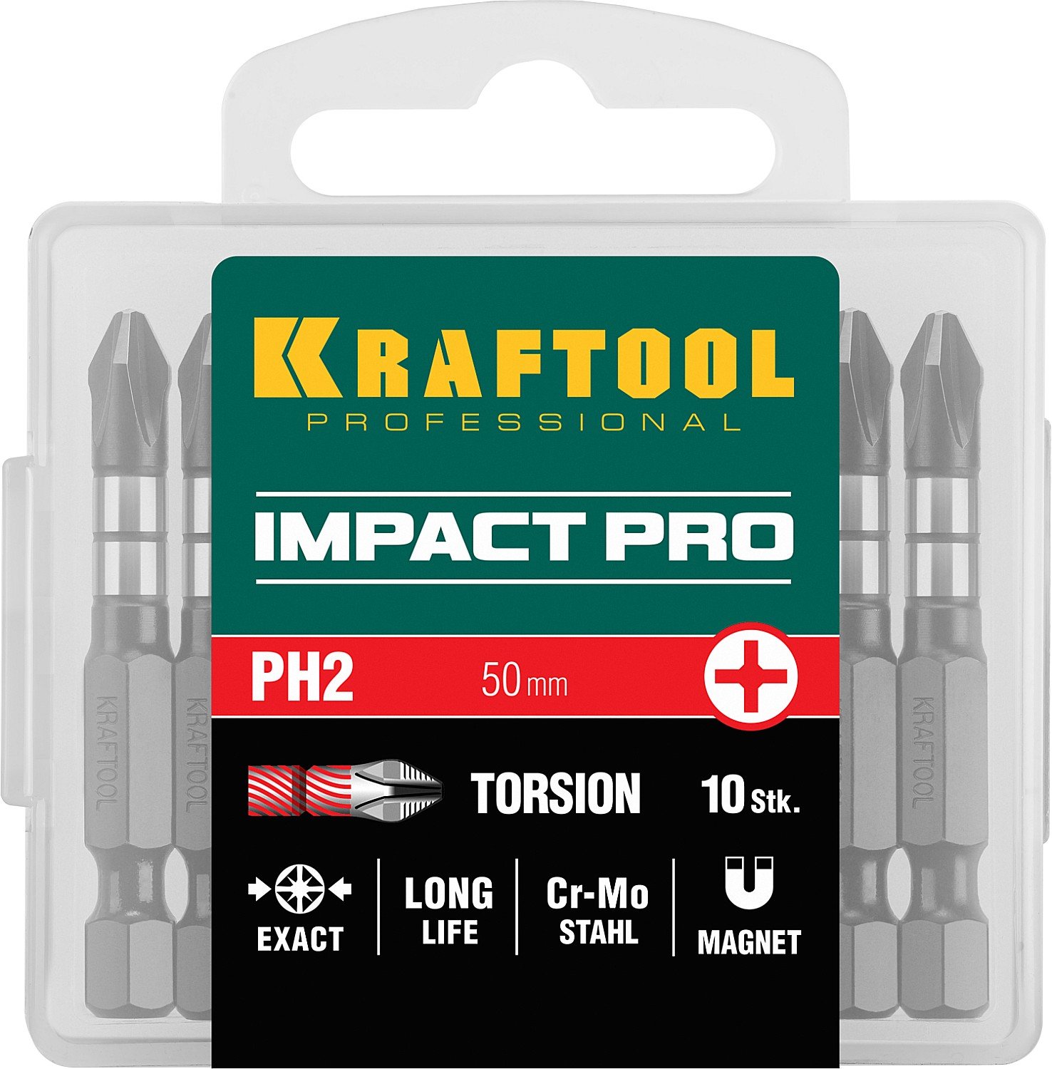 Набор ударных бит KRAFTOOL Impact Pro PH2 50 мм 10 шт. (26191-2-50-S10)