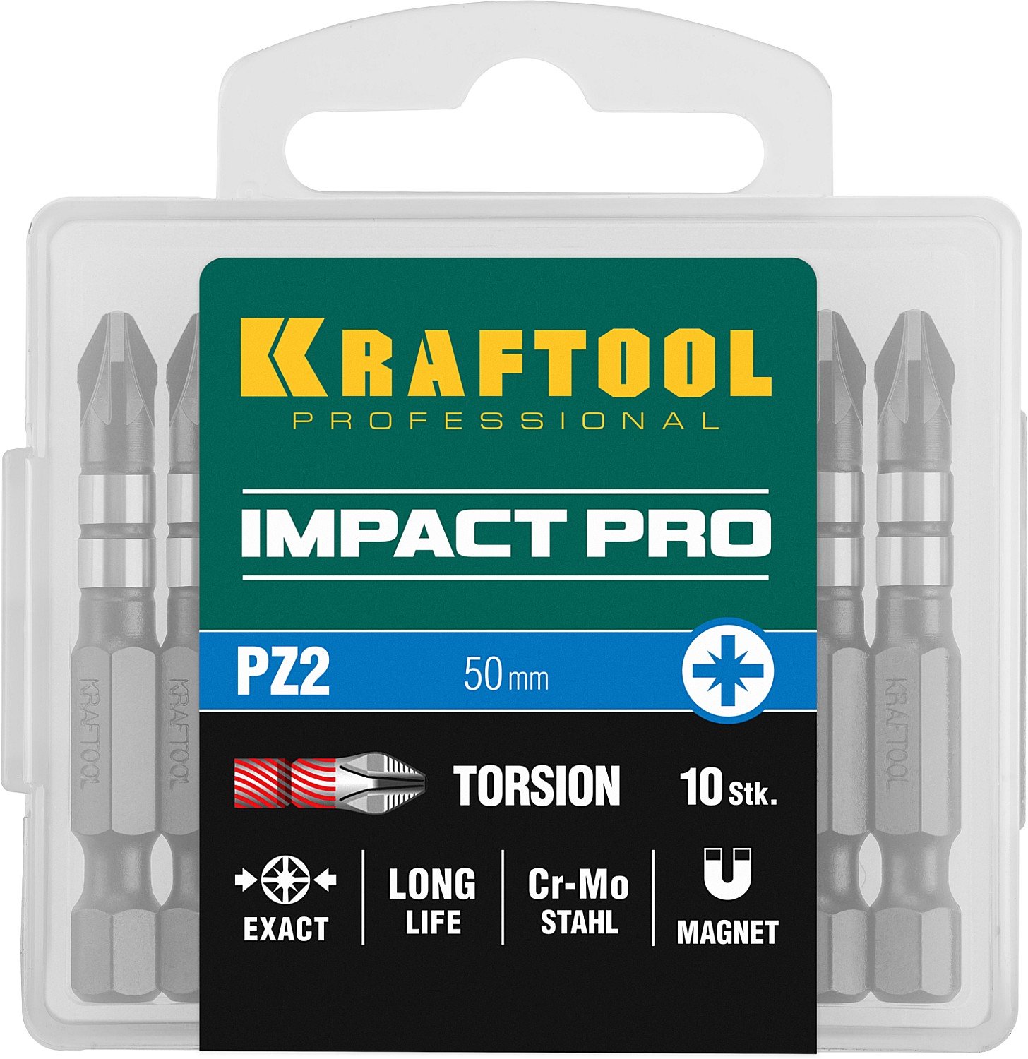 Набор ударных бит KRAFTOOL Impact Pro PZ2 50 мм 10 шт. (26193-2-50-S10)