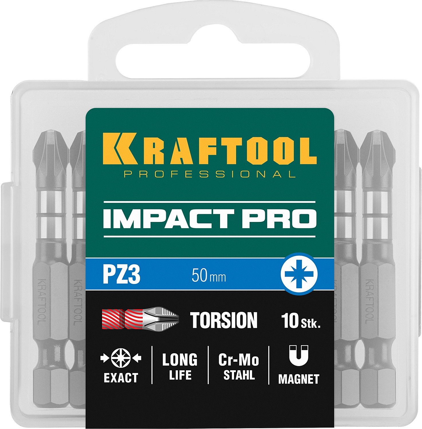 Набор ударных бит KRAFTOOL Impact Pro PZ3 50 мм 10 шт. (26193-3-50-S10)