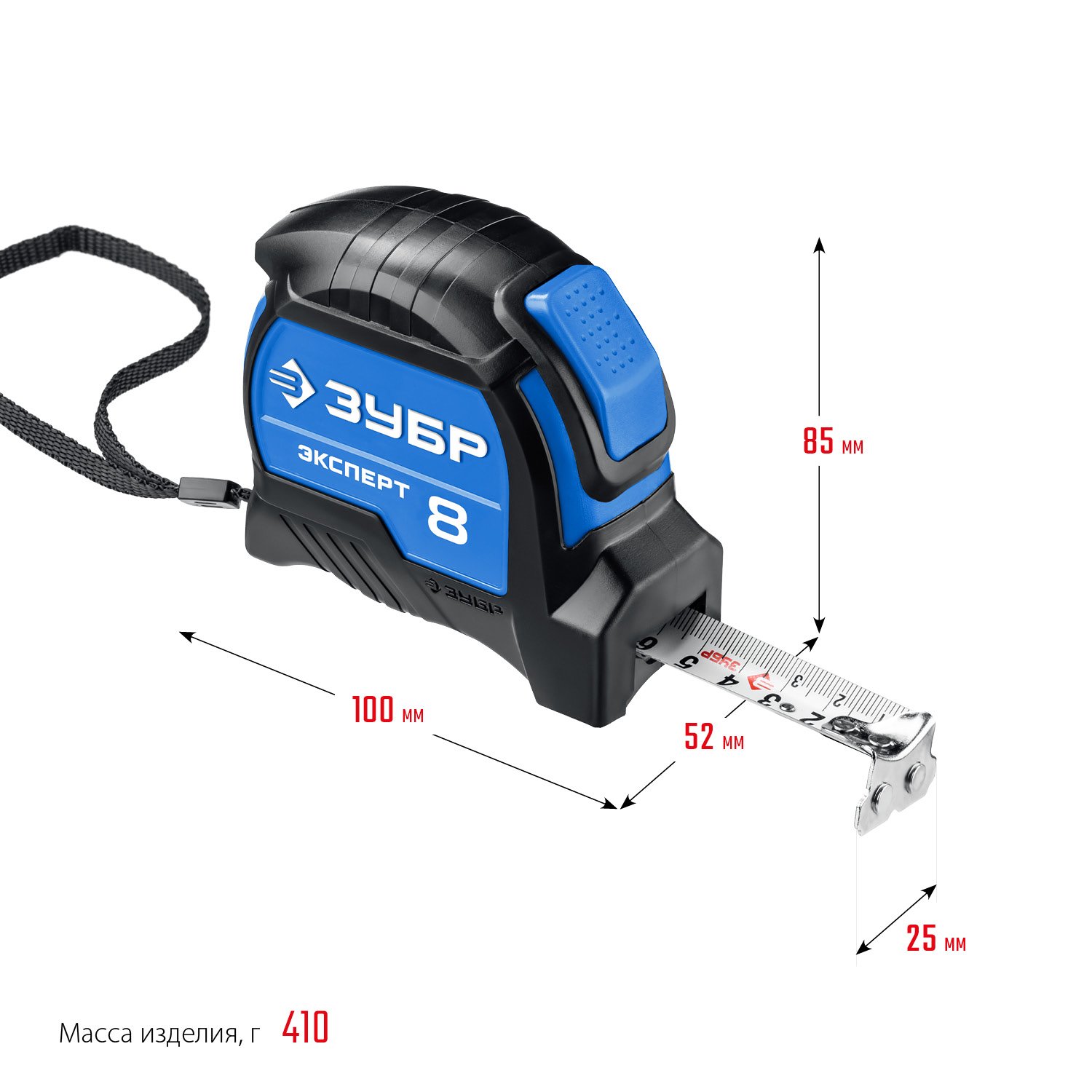 Профессиональная рулетка ЗУБР 8м х 25мм с нейлоновым покрытием Эксперт (34057-08-25_z02)