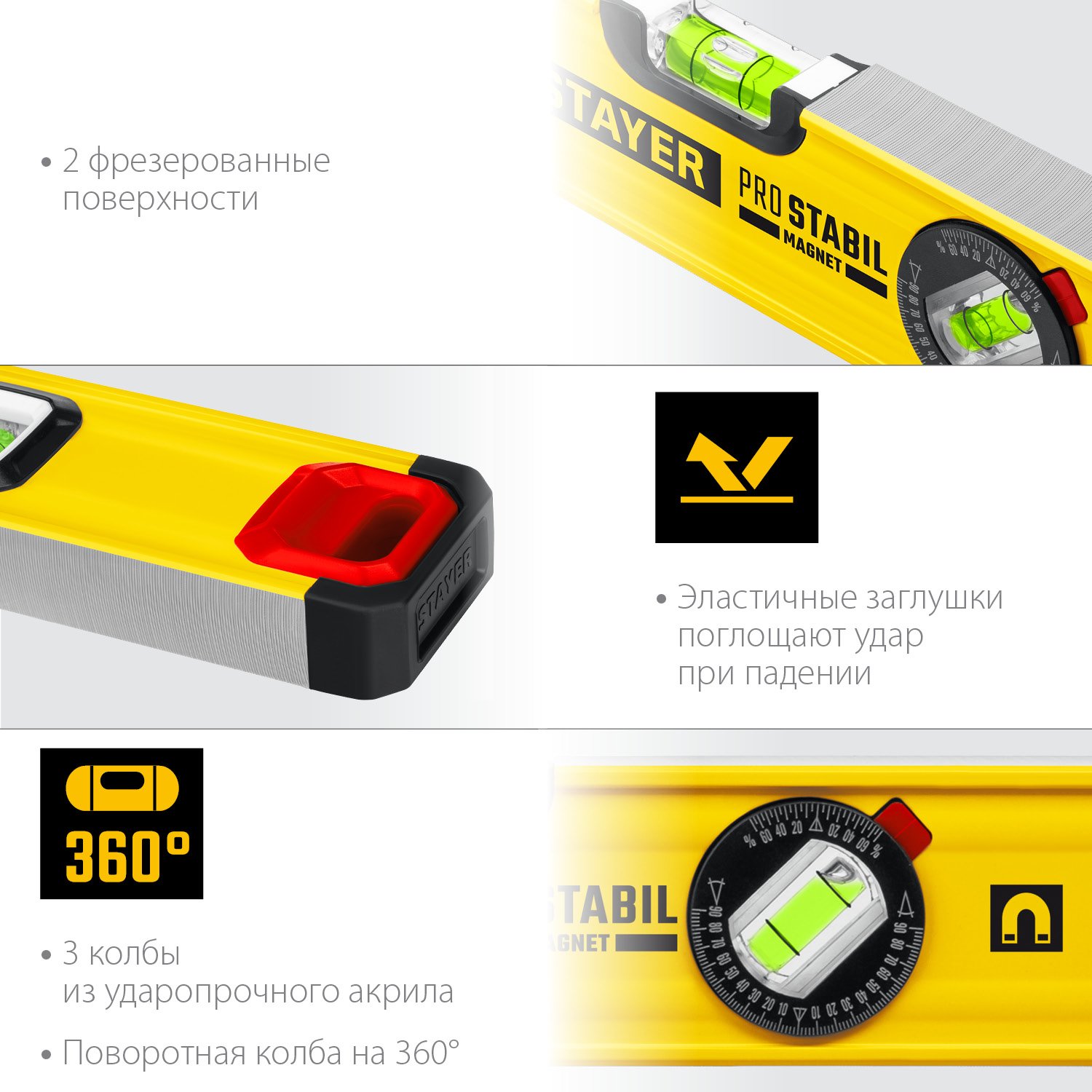 STAYER PROFESSIONAL 400 мм уровень магнитный с двумя фрезерованными поверхностями (3480-040)